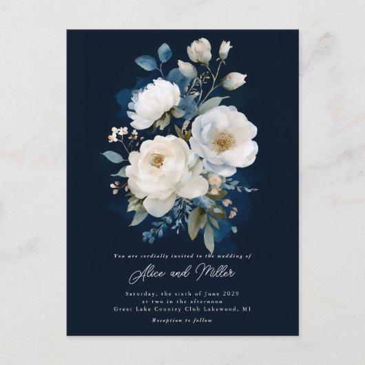 Hochzeit von Blauem und Weißem Peony Postkarte (Vorderseite)
