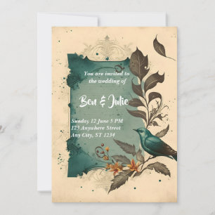 Hochzeit von Blauem Vogel und Blume Einladung
