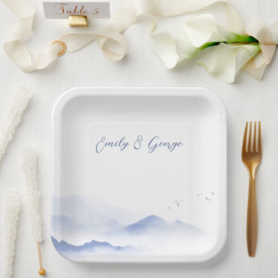 Hochzeit von Blauen Bergen und Vögeln Pappteller