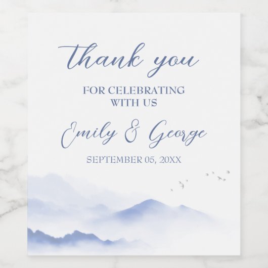 Hochzeit von Blauen Bergen und Vögeln Weinetikett (Einzelnes Label)