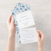 Hochzeit von Blauen Blumen All In One Einladung (Abreißen)