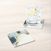 Hochzeit von blauen Marineblumen Rechteckiger Pappuntersetzer (Vor Ort)