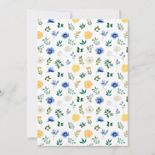 Hochzeit von Blauen und Gelben Blumen Save The Date (Rückseite)