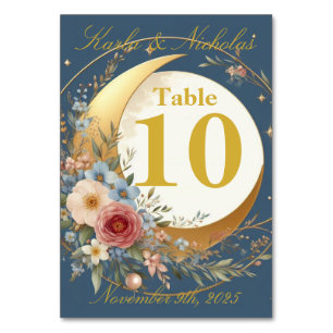 Hochzeit von Blauen und Goldblumen Tischnummer