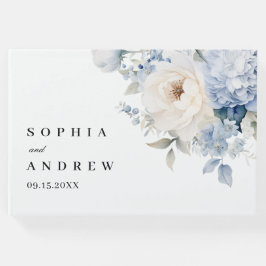Hochzeit von blauen und weißen Blume Gästebuch