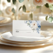 Hochzeit von blauen und weißen Blume Platzkarte