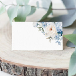 Hochzeit von blauen und weißen Blume Platzkarte
