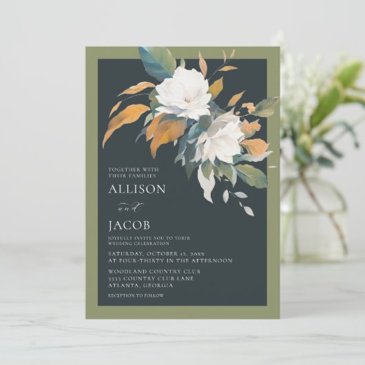 Hochzeit von Blauer Weiß-Blütenblüte Einladung (Stehend Vorderseite)