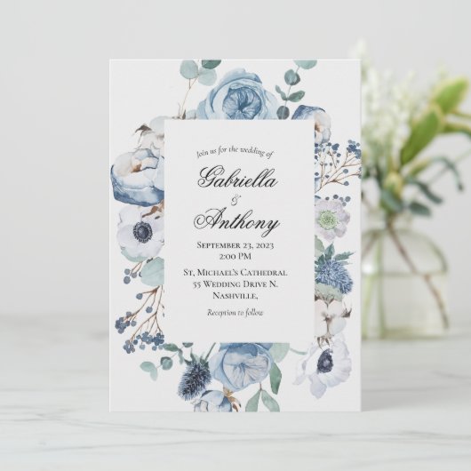 Hochzeit von Blauflora Einladung (Stehend Vorderseite)