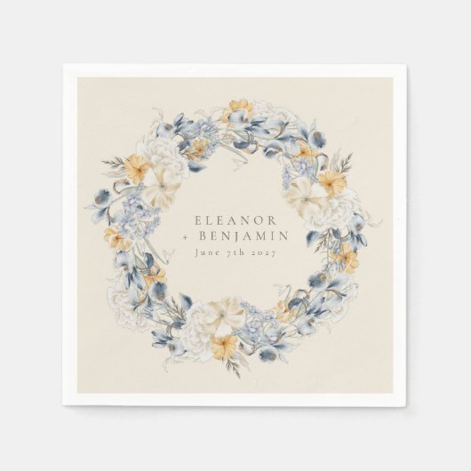 Hochzeit von Blaugelben Wasserfarben Serviette (Vorderseite)