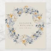 Hochzeit von Blaugelben Wasserfarben Weinetikett (Einzelnes Label)