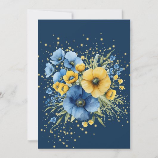 Hochzeit von blaugelbgestrichenen blumengelben Gol Einladung (Rückseite)