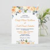 Hochzeit von Blaukorallenpfirsich in Wasserfarben Einladung (Stehend Vorderseite)