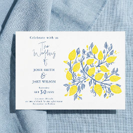 Hochzeit von Blauweinen und Gelben Zitronen Einladung