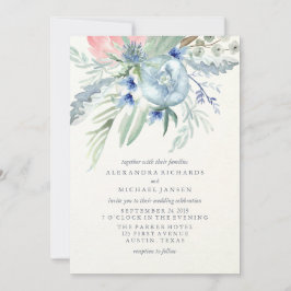 Hochzeit von Blue and Pink Peony Watercolor Einladung