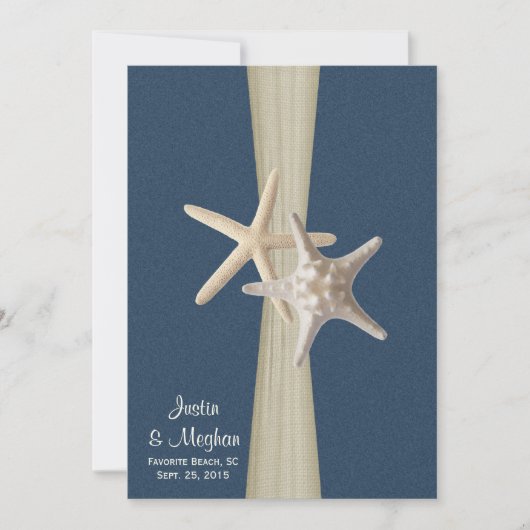 Hochzeit von Blue Burlap und Starfish Beach Einladung (Vorderseite)