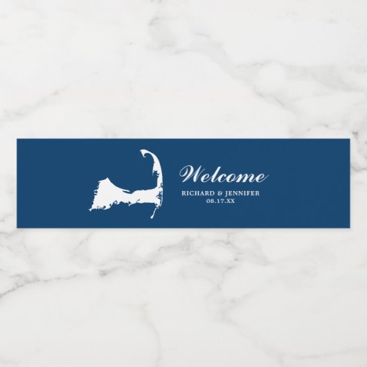 Hochzeit von Blue Cape Cod Map Wasserflaschenetikett (Einzelnes Label)