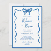 Hochzeit von Blue Hand Drawn Bow Ribbon Sketch Einladung (Vorderseite)