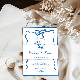 Hochzeit von Blue Hand Drawn Bow Ribbon Sketch Einladungsbanderole