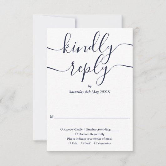 Hochzeit von Blue Script String Lights RSVP Karte (Vorderseite)