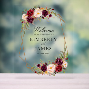 Hochzeit von Blume in Burgund Acrylschild