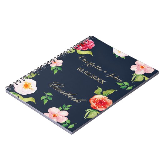 Hochzeit von Blume in Marine und Goldmedaille Notizblock (Linke Seite)