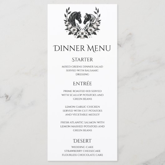 Hochzeit von Blume und Reitpferden Menükarte (Vorderseite)