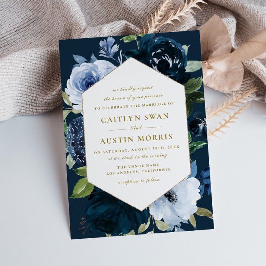 Hochzeit von Blumen der Marine Einladung