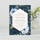 Hochzeit von Blumen der Marine Einladung (Stehend Vorderseite)