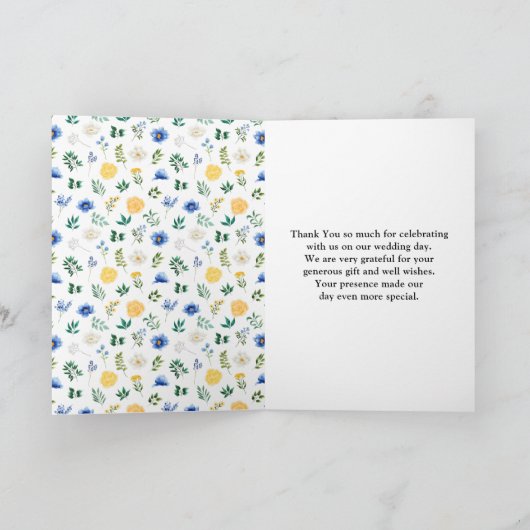 Hochzeit von Blumen und Gelben Dankeskarte (Innenseite)