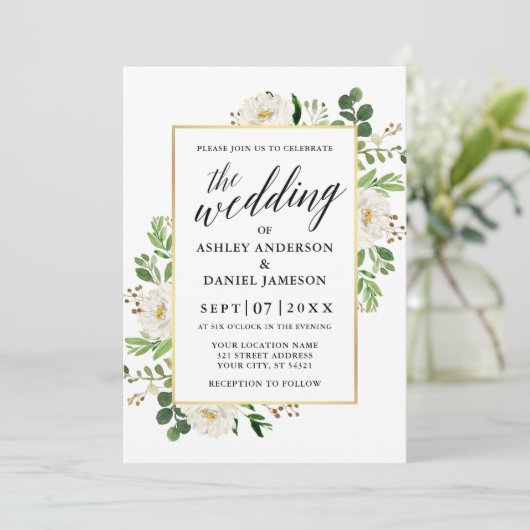 Hochzeit von Blumenkalligrafie Einladung (Stehend Vorderseite)