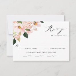 Hochzeit von Blush Pink Magnolias und Hydrangeas RSVP Karte