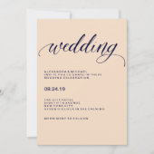 Hochzeit von Blush und Navy-Typografie Einladung (Vorderseite)