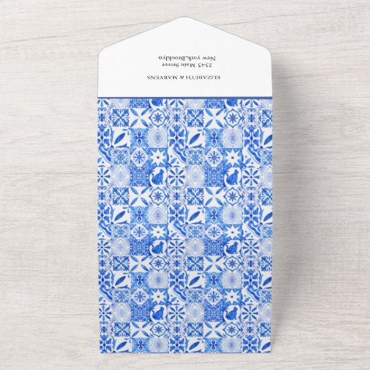 Hochzeit von Boho Blue tile und Lemon Arch All In One Einladung (Außenbereich)