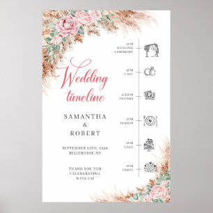 Hochzeit von Boho blush Rose und Pampas Gras Timel Poster