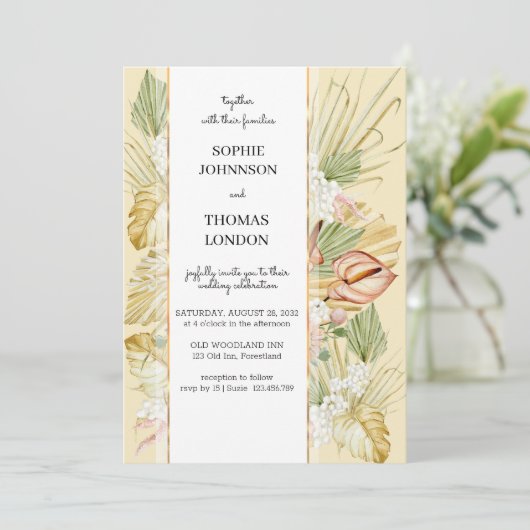 Hochzeit von Boho getrockneten Blume Einladung (Stehend Vorderseite)