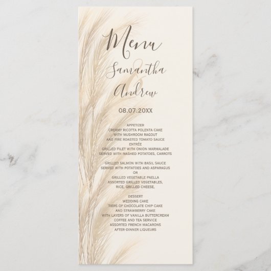 Hochzeit von Boho Menükarte (Vorderseite)