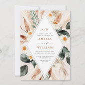 Hochzeit von Boho Pampas Gras Einladung (Vorderseite)