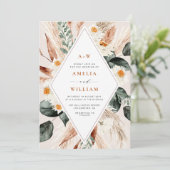 Hochzeit von Boho Pampas Gras Einladung (Stehend Vorderseite)