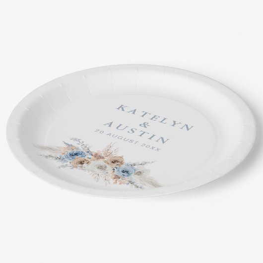 Hochzeit von Boho Pampas Pappteller (Schrägansicht)