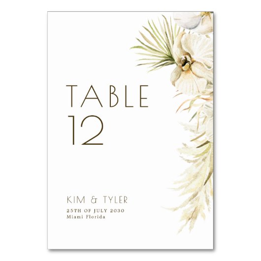 Hochzeit von Boho Pampas Tischnummer (Vorderseite)