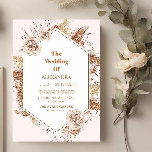 Hochzeit von boho terracotta pampas grass einladung