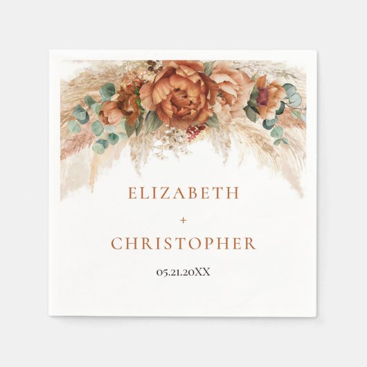 Hochzeit von Boho terracotta und bordeauxroten Pam Serviette (Vorderseite)