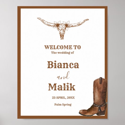 Hochzeit von Boho Western Begrüßungszeichen Poster (Vorne)