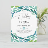 Hochzeit von botanischem Blattwerk in Aquarell Einladung (Stehend Vorderseite)