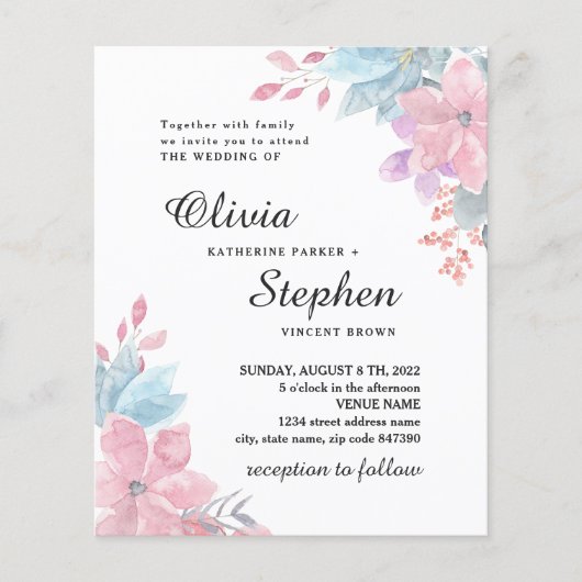 Hochzeit von botanischem Blumen in Aquarellfarbe. Flyer (Vorne)