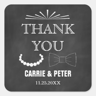 Hochzeit von Bowties und Perlen Quadratischer Aufkleber