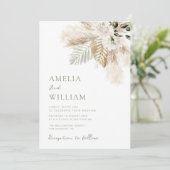 Hochzeit von braunem Weiß und Pampas Einladung (Stehend Vorderseite)