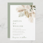 Hochzeit von braunem Weiß und Pampas Einladung (Vorne/Hinten)