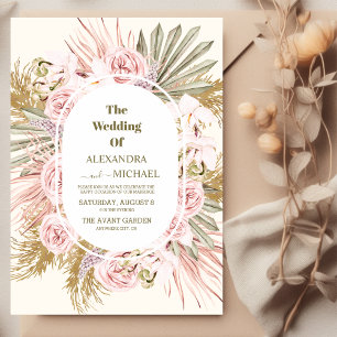 Hochzeit von braunem Weiß und Pampas Einladung